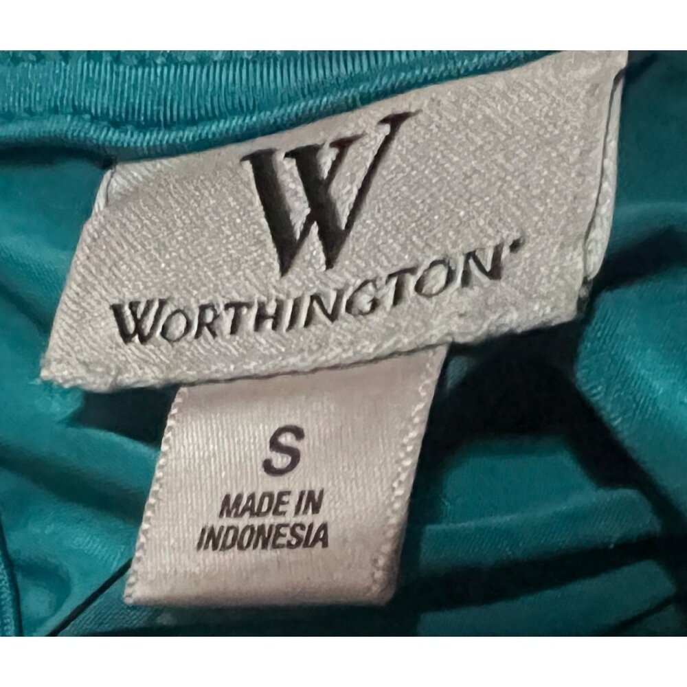 Worthington Teal Green Sleeveless Blouse Sz Small Satiny Women's Cute Blouse - Picture 8 of 9